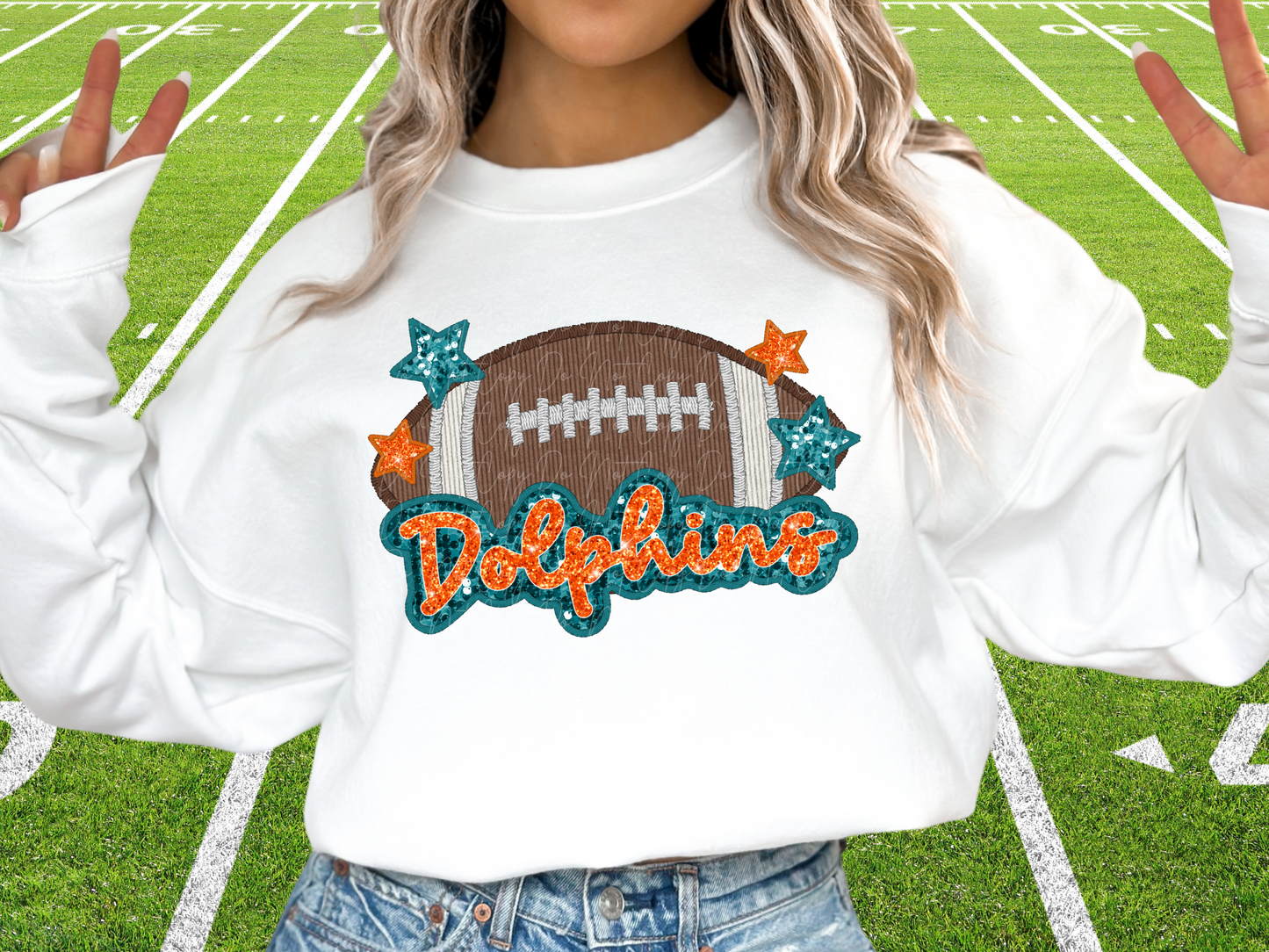 Miami Dolphins Faux Sequin Football DTF Transfer - SCD1375