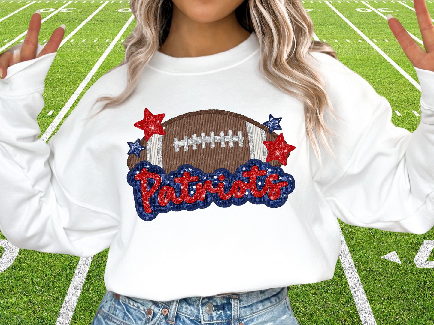 New England Patriots Faux Sequin Football DTF Transfer - SCD1384