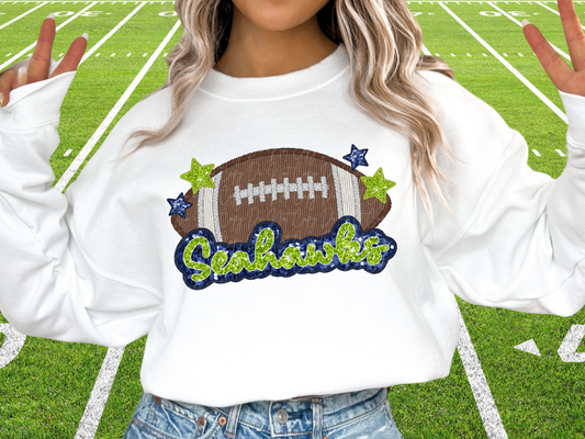 Seattle Seahawks Faux Sequin Football DTF Transfer - SCD1389