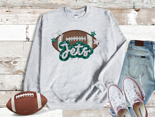 Jets Sparkle Faux Sequin Embroidery Sweatshirt