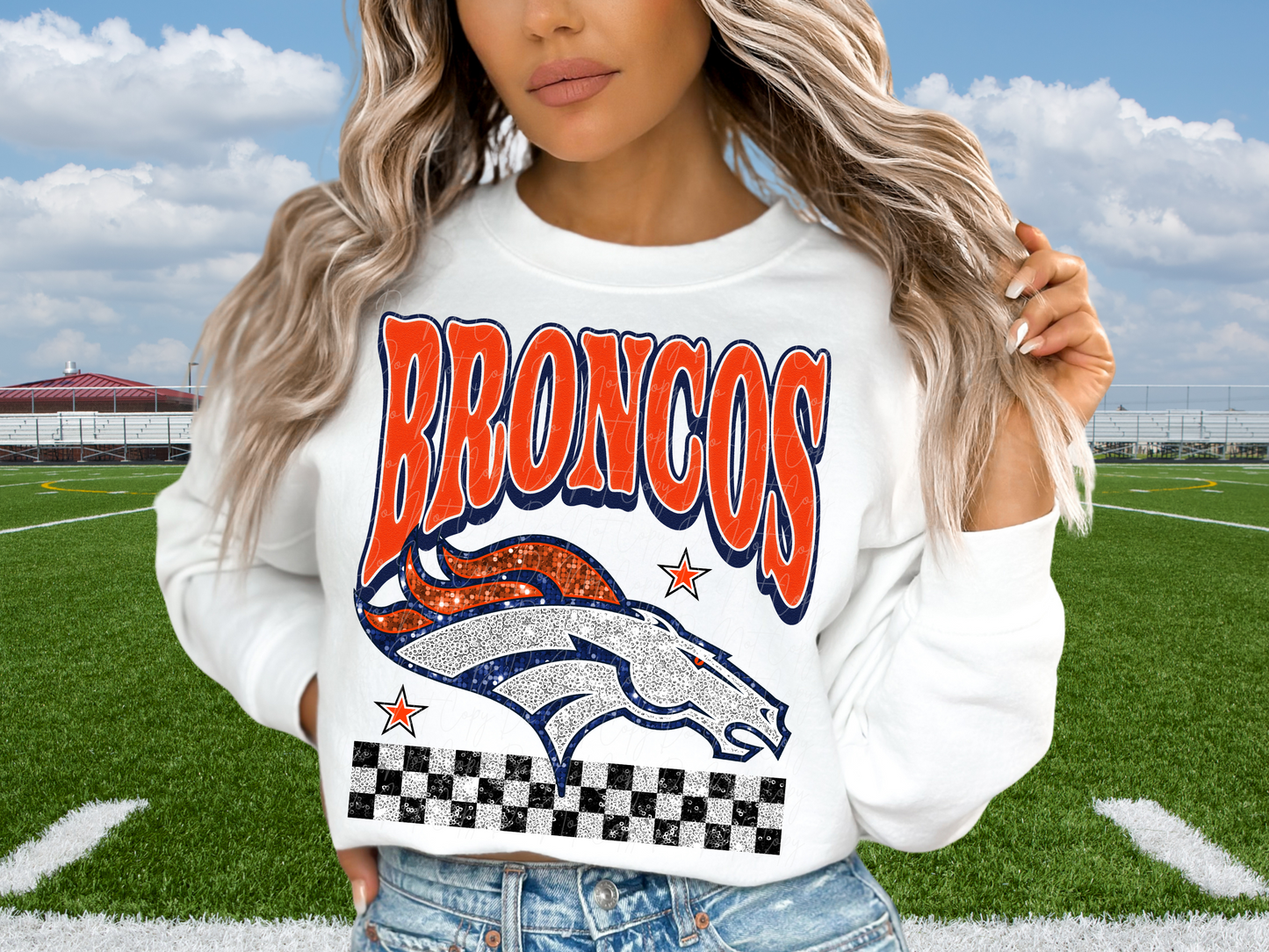 Denver Broncos Glitter Sequin Football DTF Transfer - KPI1879