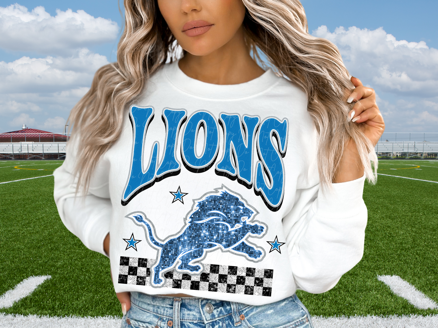 Detriot Lions Glitter Sequin Football DTF Transfer - KPI1894