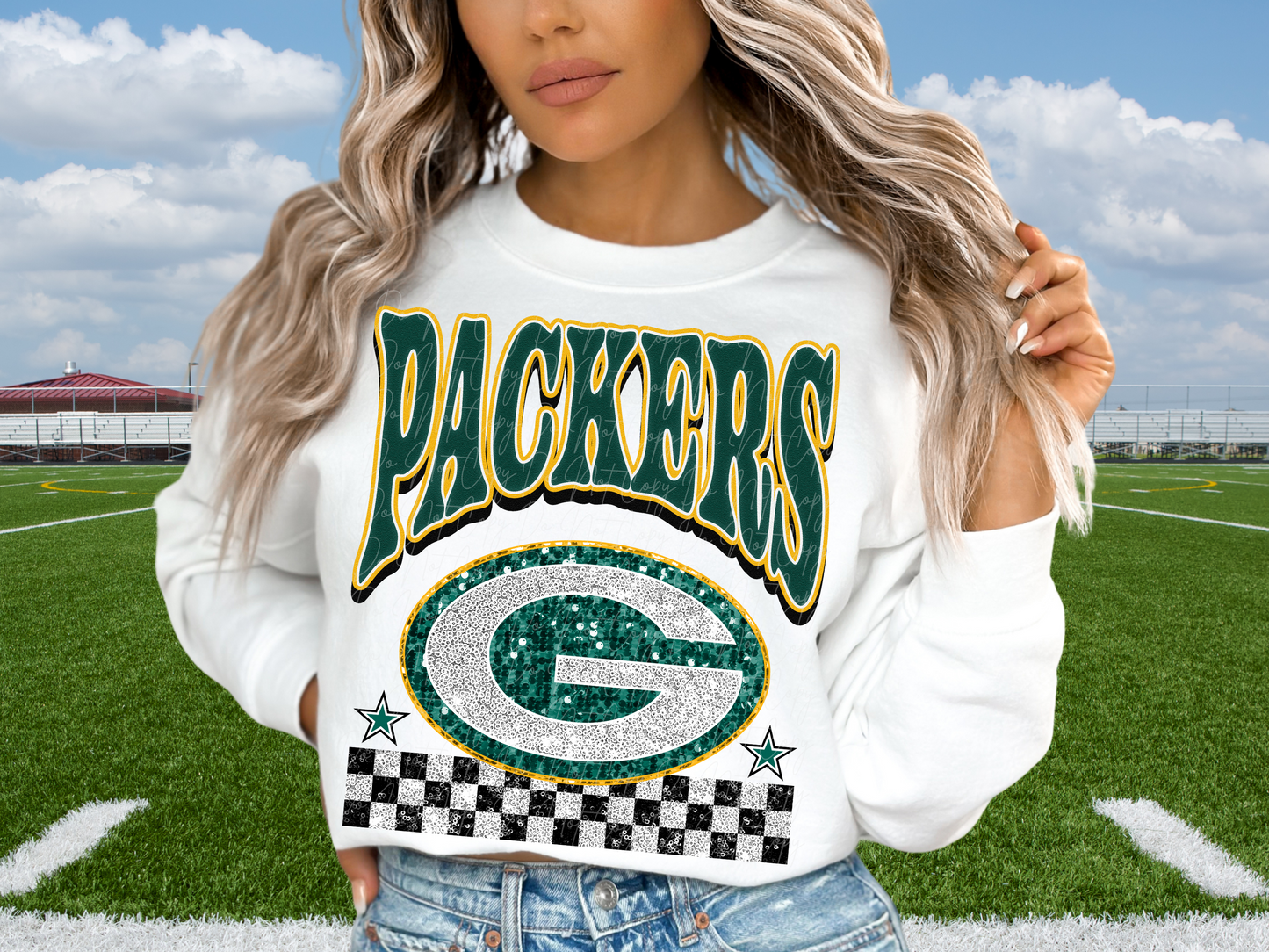 Green Bay Packers Glitter Sequin Football DTF Transfer - KPI1895