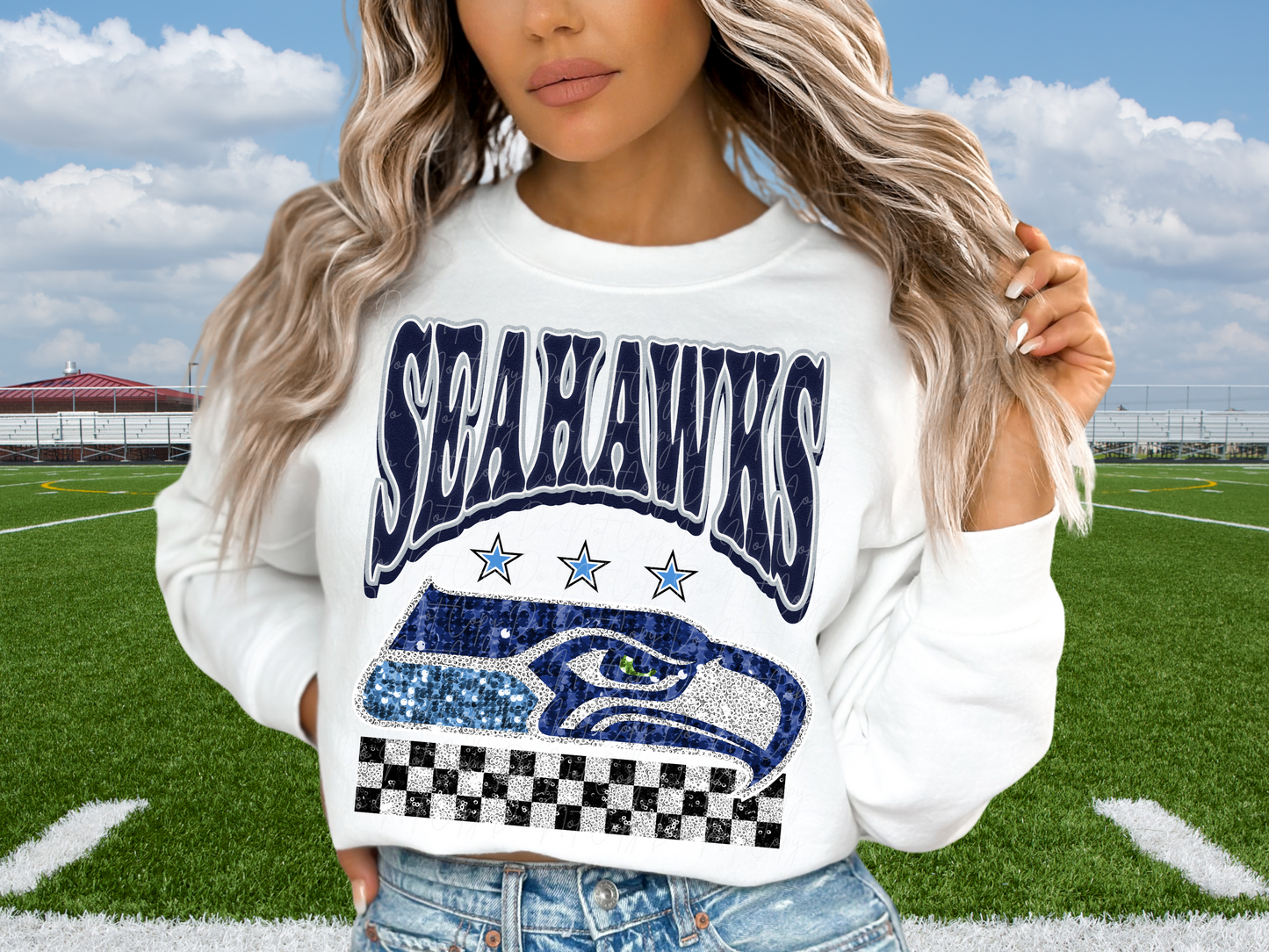 Seattle Seahawks Glitter Sequin Football DTF Transfer - KPI1902