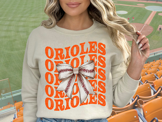 Baltimore Orioles Baseball Coquette Bow DTF Transfer - KPI2590