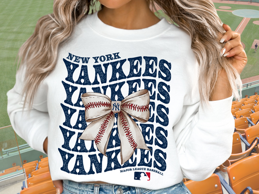 New York Yankees Baseball Coquette Bow DTF Transfer - KPI2628