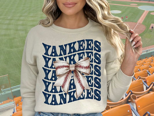 New York Yankees Baseball Coquette Bow DTF Transfer - KPI2629