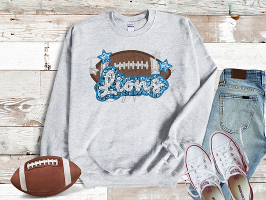 Lions Sparkle Faux Sequin Embroidery Sweatshirt