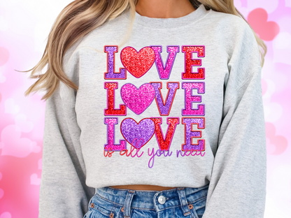 Love Is All You Need Faux Sequin Valentine's Day Sweatshirt