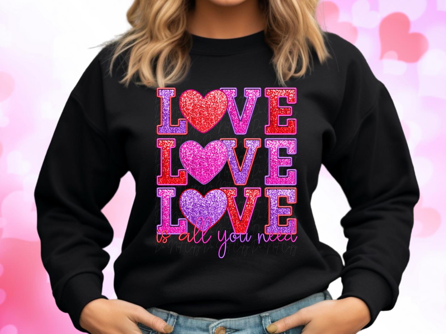 Love Is All You Need Faux Sequin Valentine's Day Sweatshirt