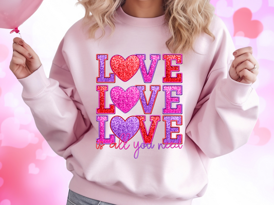 Love Is All You Need Faux Sequin Valentine's Day Sweatshirt