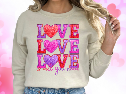 Love Is All You Need Faux Sequin Valentine's Day Sweatshirt