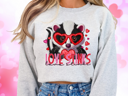 Cute Skunk Love Stinks Faux Sequin Valentine's Day Sweatshirt