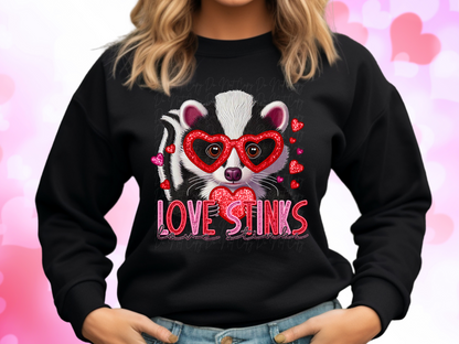 Cute Skunk Love Stinks Faux Sequin Valentine's Day Sweatshirt