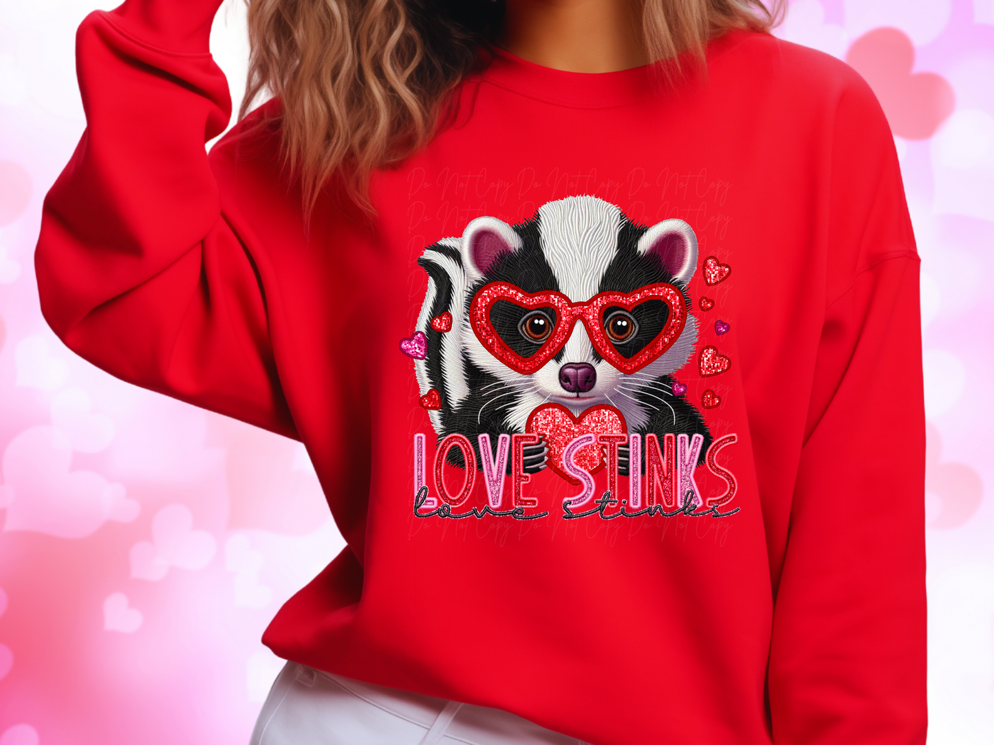 Cute Skunk Love Stinks Faux Sequin Valentine's Day Sweatshirt