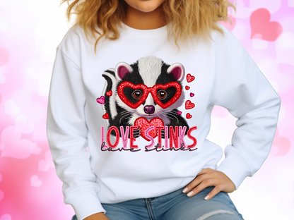 Cute Skunk Love Stinks Faux Sequin Valentine's Day Sweatshirt