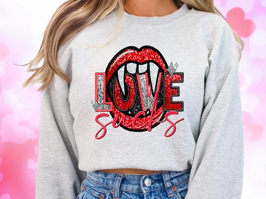 Love Sucks Faux Sequin Valentine's Day Sweatshirt
