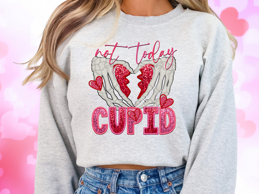 Not Today Cupid Faux Sequin Valentine's Day Sweatshirt
