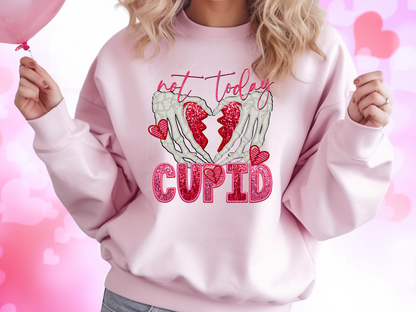 Not Today Cupid Faux Sequin Valentine's Day Sweatshirt