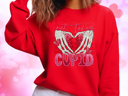 Not Today Cupid Faux Sequin Valentine's Day Sweatshirt