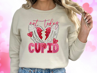 Not Today Cupid Faux Sequin Valentine's Day Sweatshirt