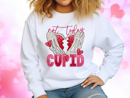 Not Today Cupid Faux Sequin Valentine's Day Sweatshirt