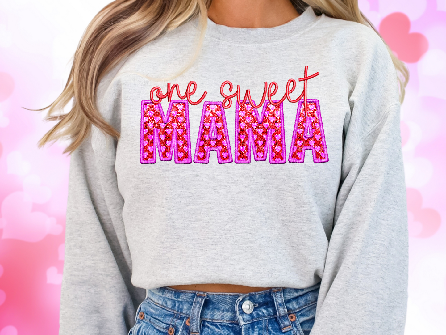 One Sweet Mama Faux Sequin Valentine's Day Sweatshirt