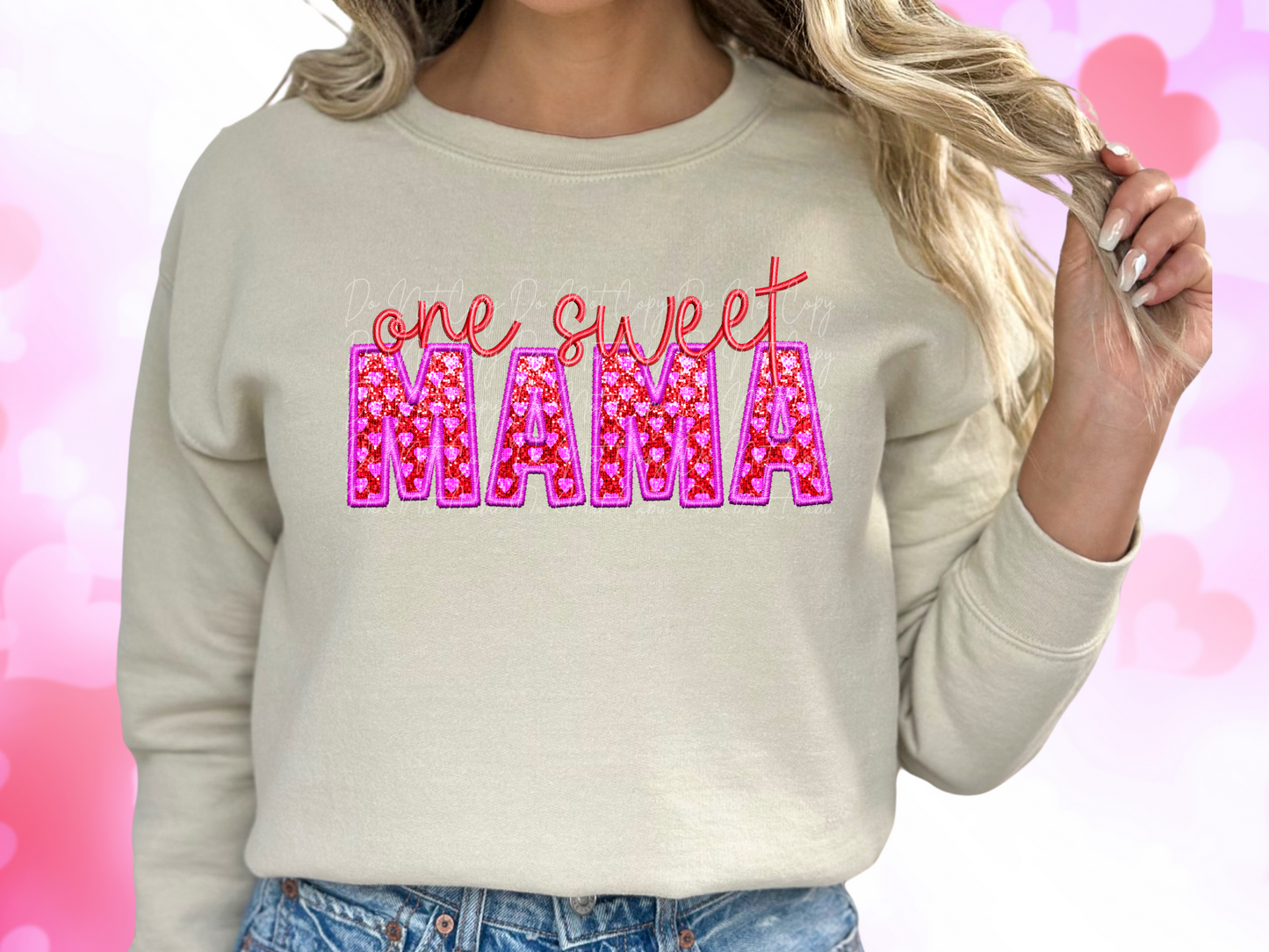 One Sweet Mama Faux Sequin Valentine's Day Sweatshirt