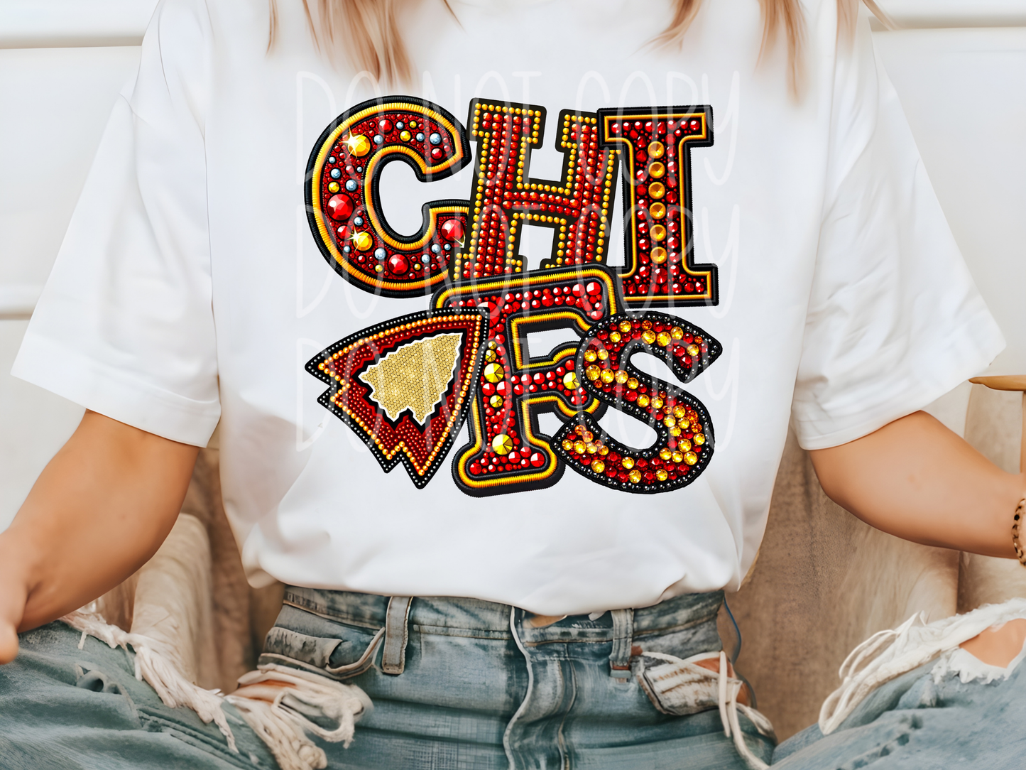 Kansas City Chiefs Faux Embroidery Rhinestone Football DTF Transfer - PHD1010