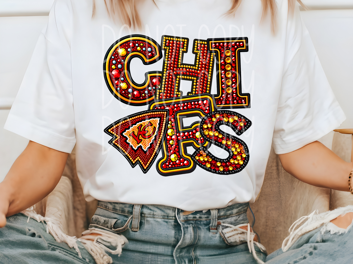 Kansas City Chiefs Faux Embroidery Rhinestone Football DTF Transfer - PHD1012