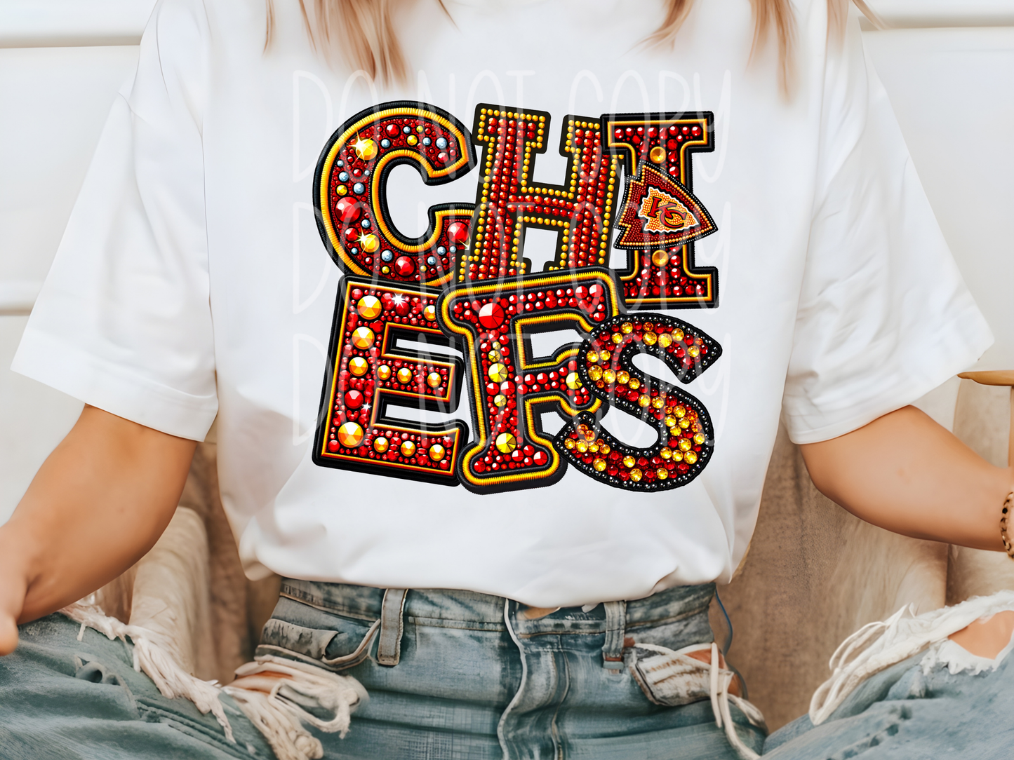 Kansas City Chiefs Faux Embroidery Rhinestone Football DTF Transfer - PHD1013