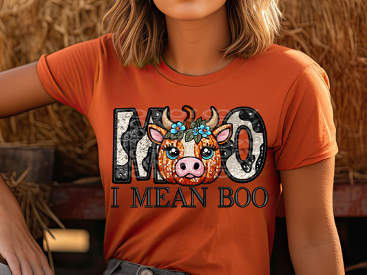 Moo I Mean Boo Cow Pumpkin Halloween DTF Transfers - PHD1033