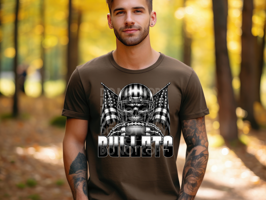 Bullets US Flag Skull Football School Mascot DTF Transfer - PHD1128