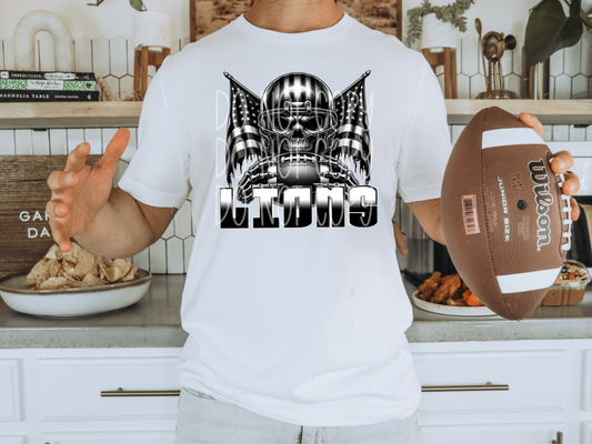 Lions US Flag Skull Football School Mascot DTF Transfer - PHD1143