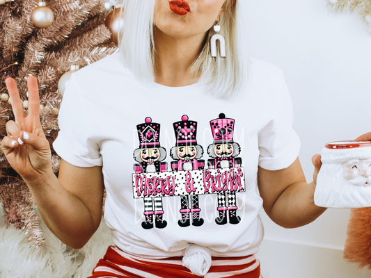Merry and Bright Nutcrackers Pink Christmas DTF Transfers - PHD1227