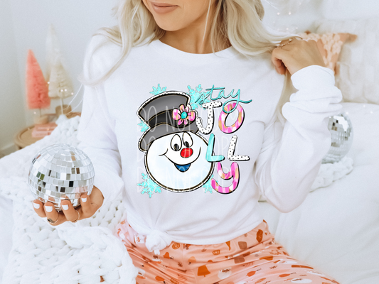 Stay Jolly Snowman Pink Christmas DTF Transfers - PHD1231