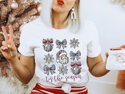 Tis The Season Black And White Buffalo Plaid Faux Embroidery Christmas DTF Transfers - PHD1232