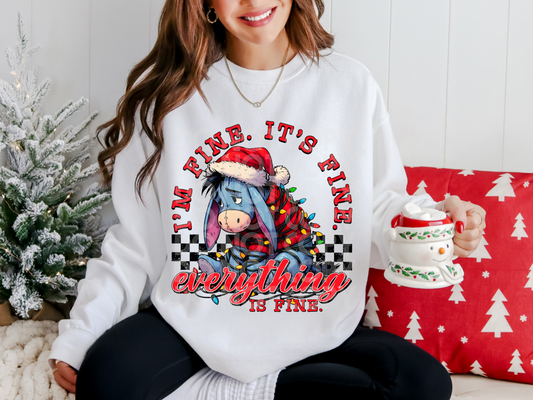 I'm Fine It's Fine Everything Is Fine Eeyore Tangled In Christmas Lights Christmas DTF Transfers - PHD1236