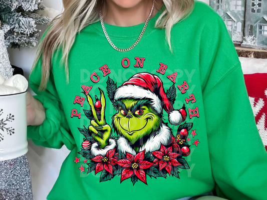 Mean Green One Peace On Earth Christmas DTF Transfers - PHD1249