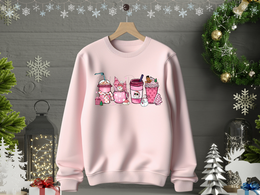 Pink Christmas Santa Drinks Sweatshirt