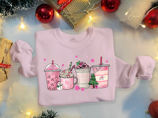 Pink Christmas Candy Cane Drinks Sweatshirt