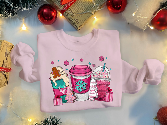 Pink Christmas Tree Drinks Sweatshirt