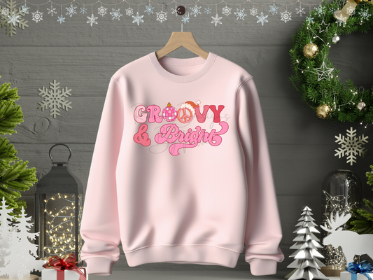 Pink Christmas Groovy and Bright Sweatshirt