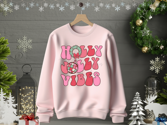 Pink Christmas Holly Jolly Vibes Sweatshirt