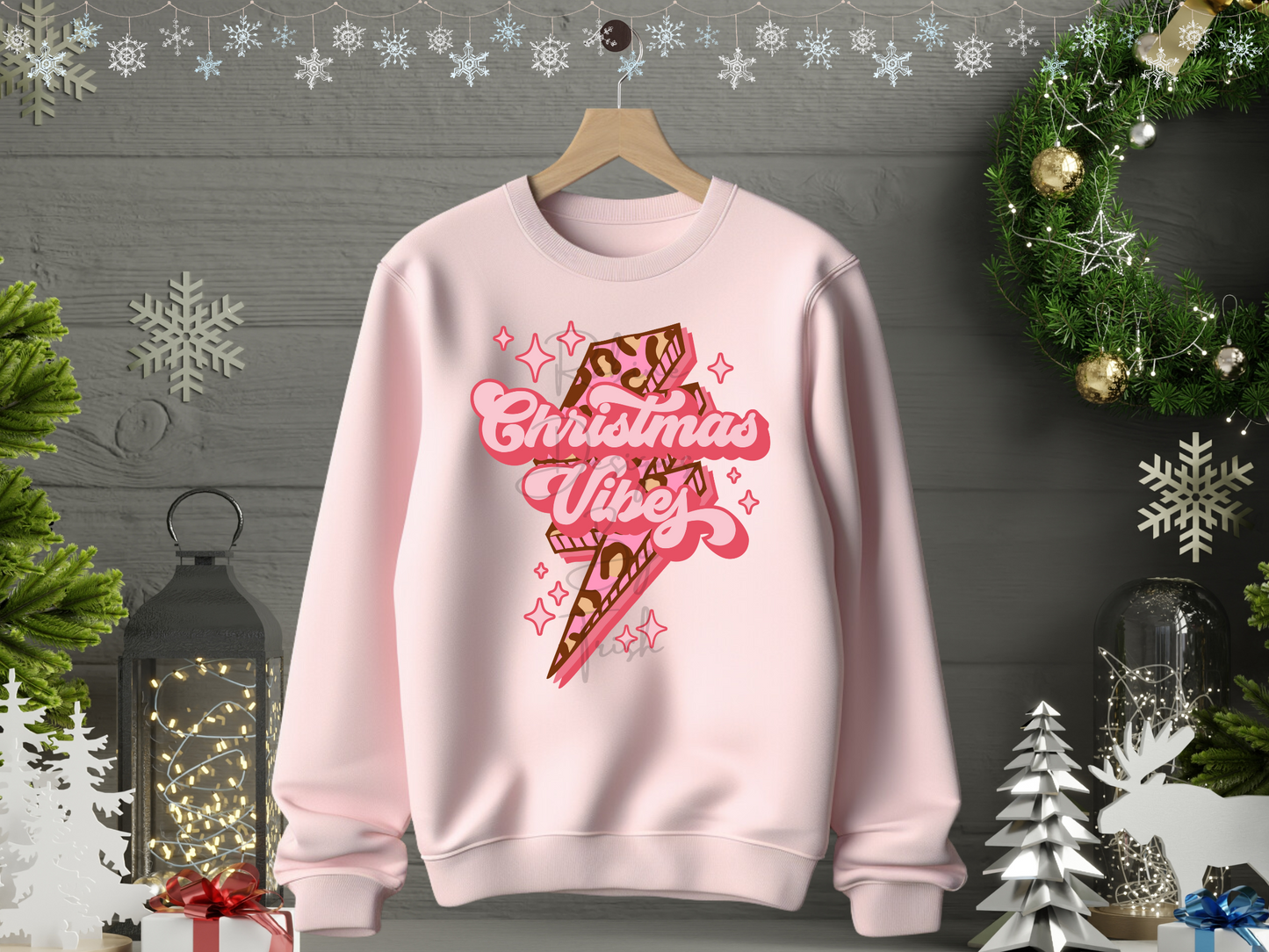Pink Christmas Vibes Lightning Strike Sweatshirt
