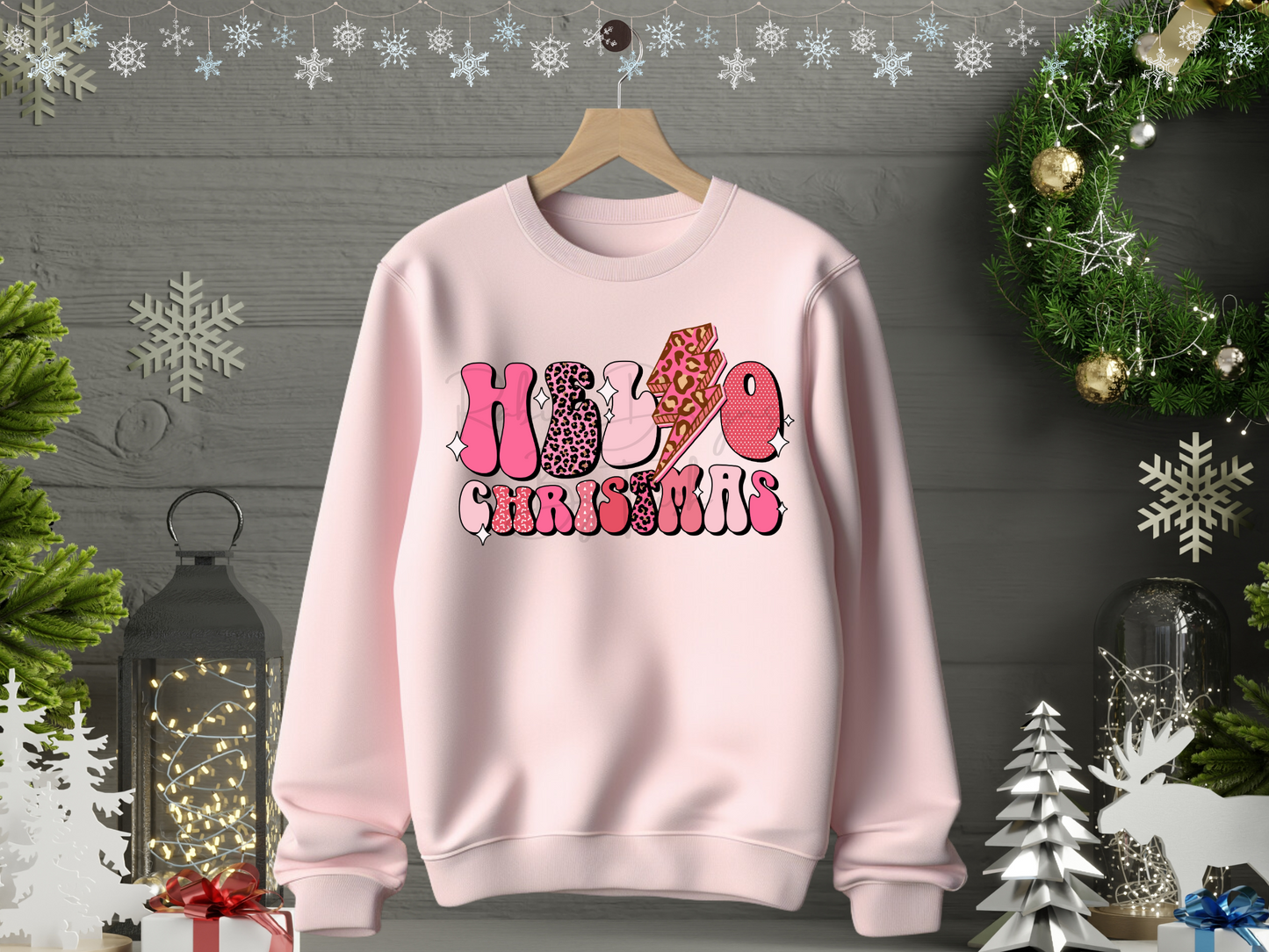 Pink Hello Christmas Sweatshirt