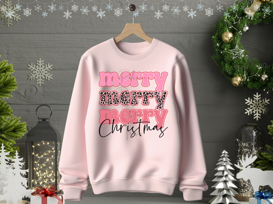 Pink Merry Merry Merry Christmas Sweatshirt