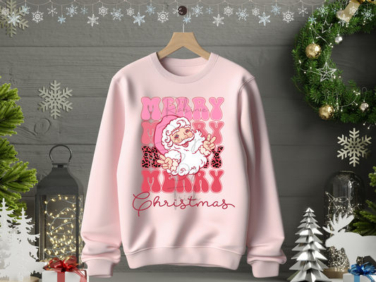 Pink Santa Merry Christmas Sweatshirt