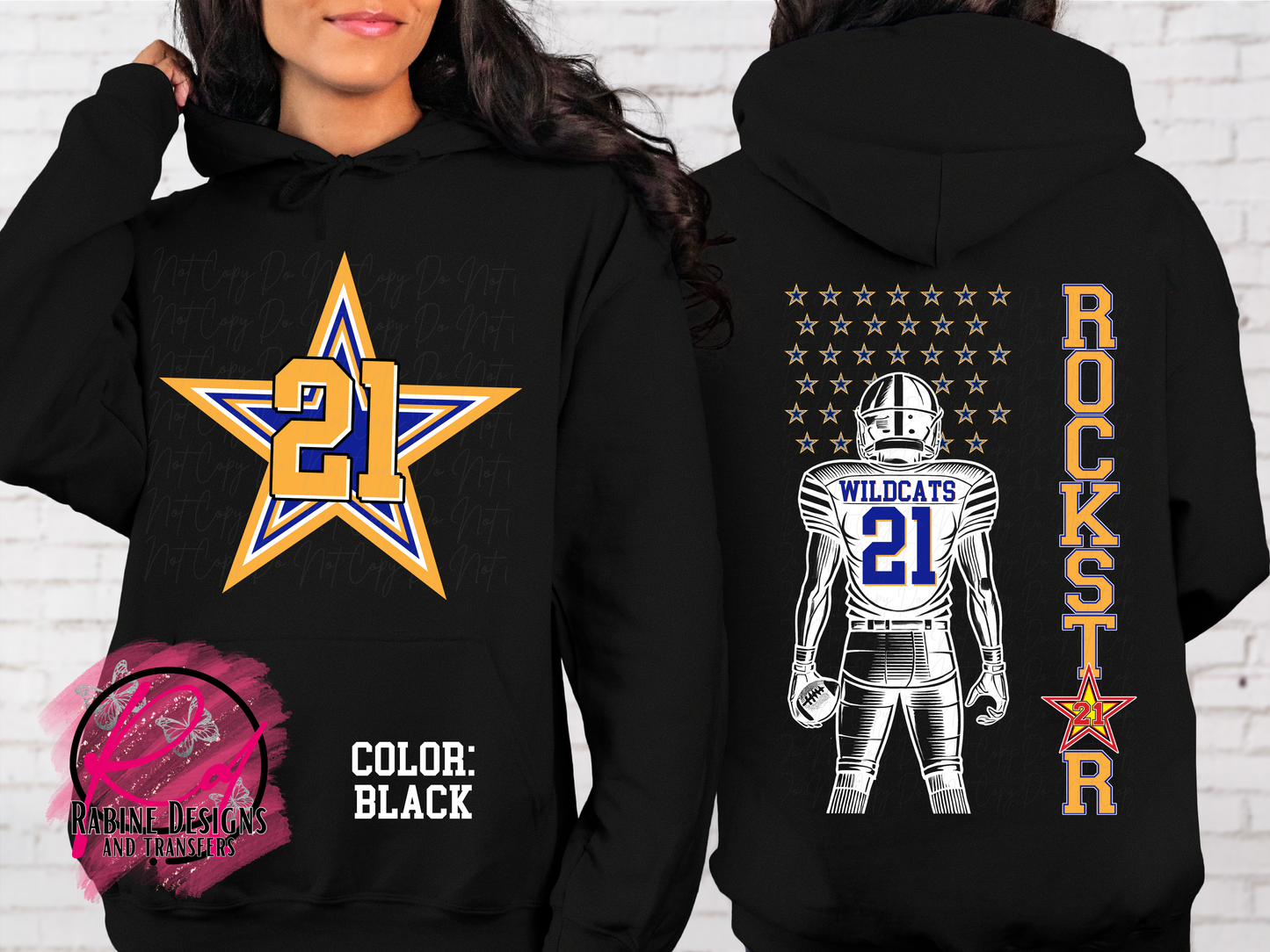 Rockstar 21 Wildcats Football Unisex Shirt, Sweatshirt, or Hoodie (Front/Back Design)