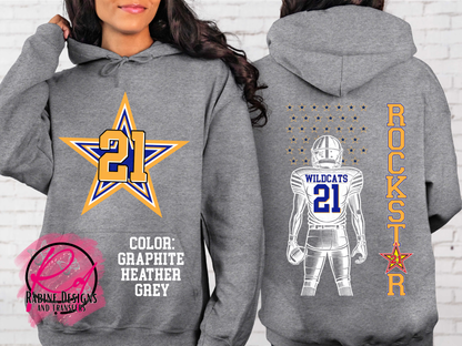 Rockstar 21 Wildcats Football Unisex Shirt, Sweatshirt, or Hoodie (Front/Back Design)